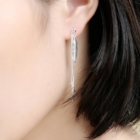 Sterling Silver 925 Earrings feather - Picture 3 of 4